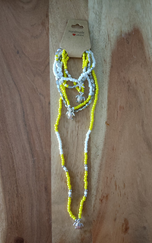 Ibiza Boho Ketten Set 5 tlg. Yellow/White Hand Made