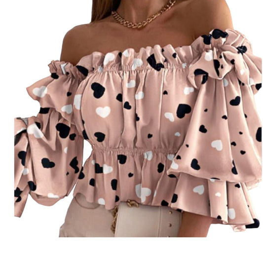 Carmen Bluse Boho Ibiza, Rosa/Heart