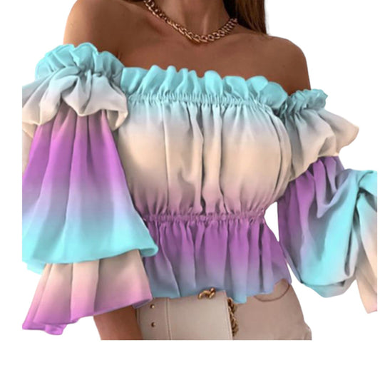 Carmen Bluse Boho Ibiza, Violett/Türkis
