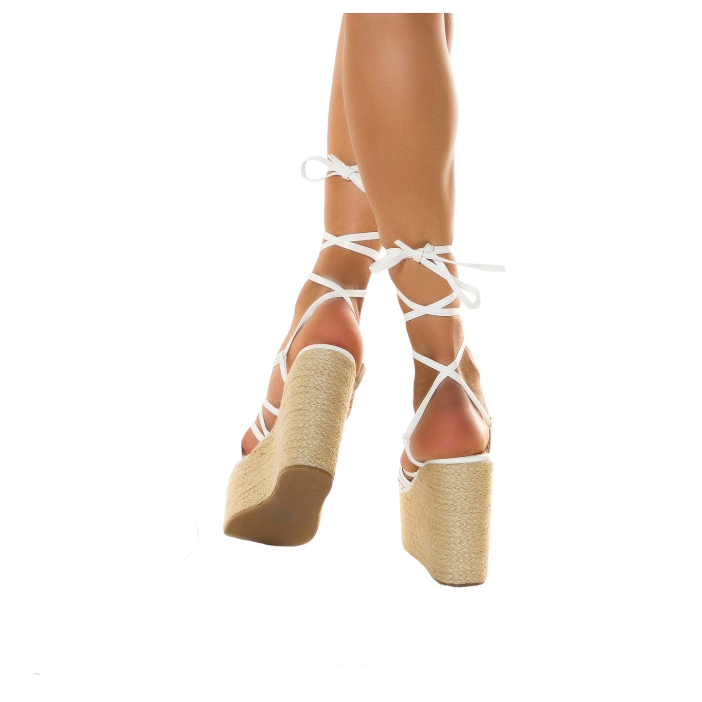 High Heels Wedges Plateau Sandalen Gladiator Schnürung, White