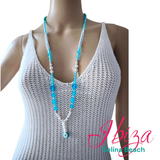 Boho Ibiza Halskette Hippie Festival XL White Türkis