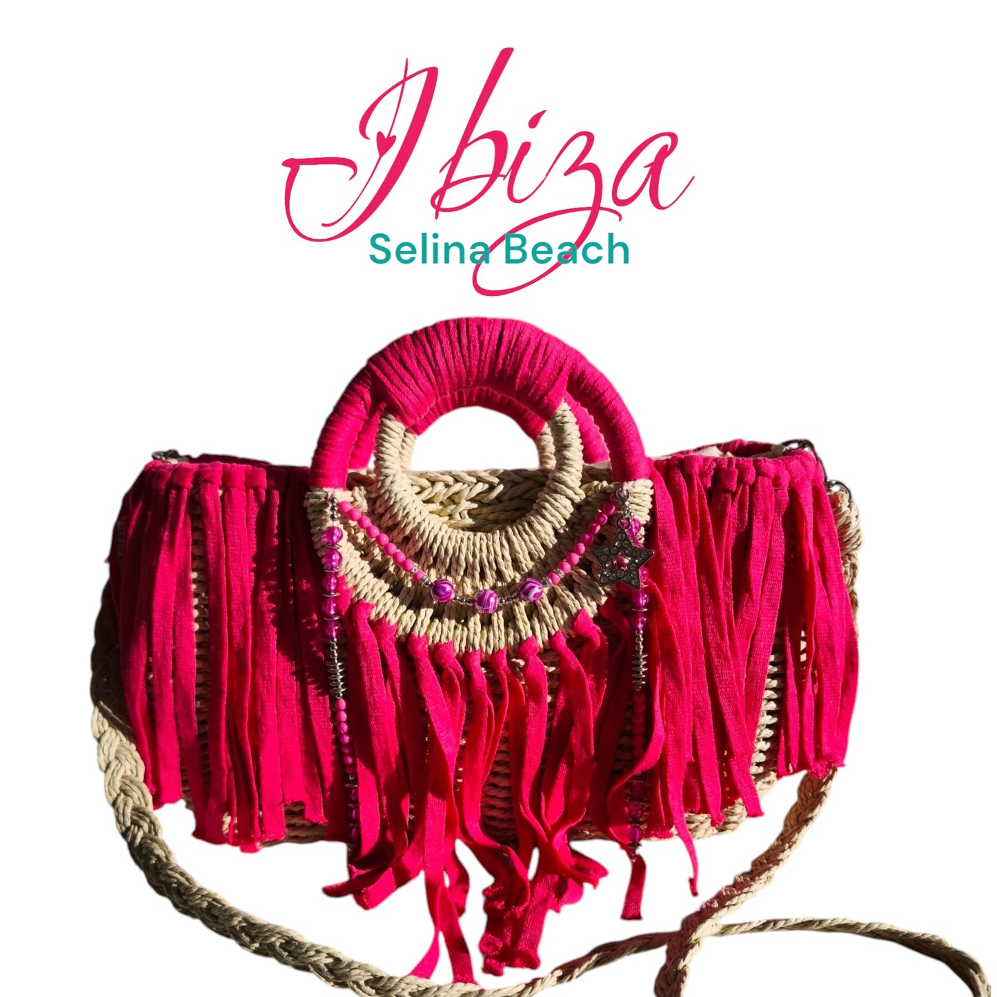 Korbtasche Handtasche Ibiza Boho, Pink