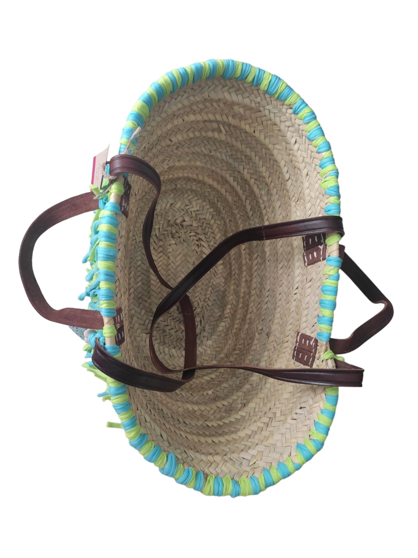 Ibiza Korbtasche XXL Boho Beach Festival, Blue/Green