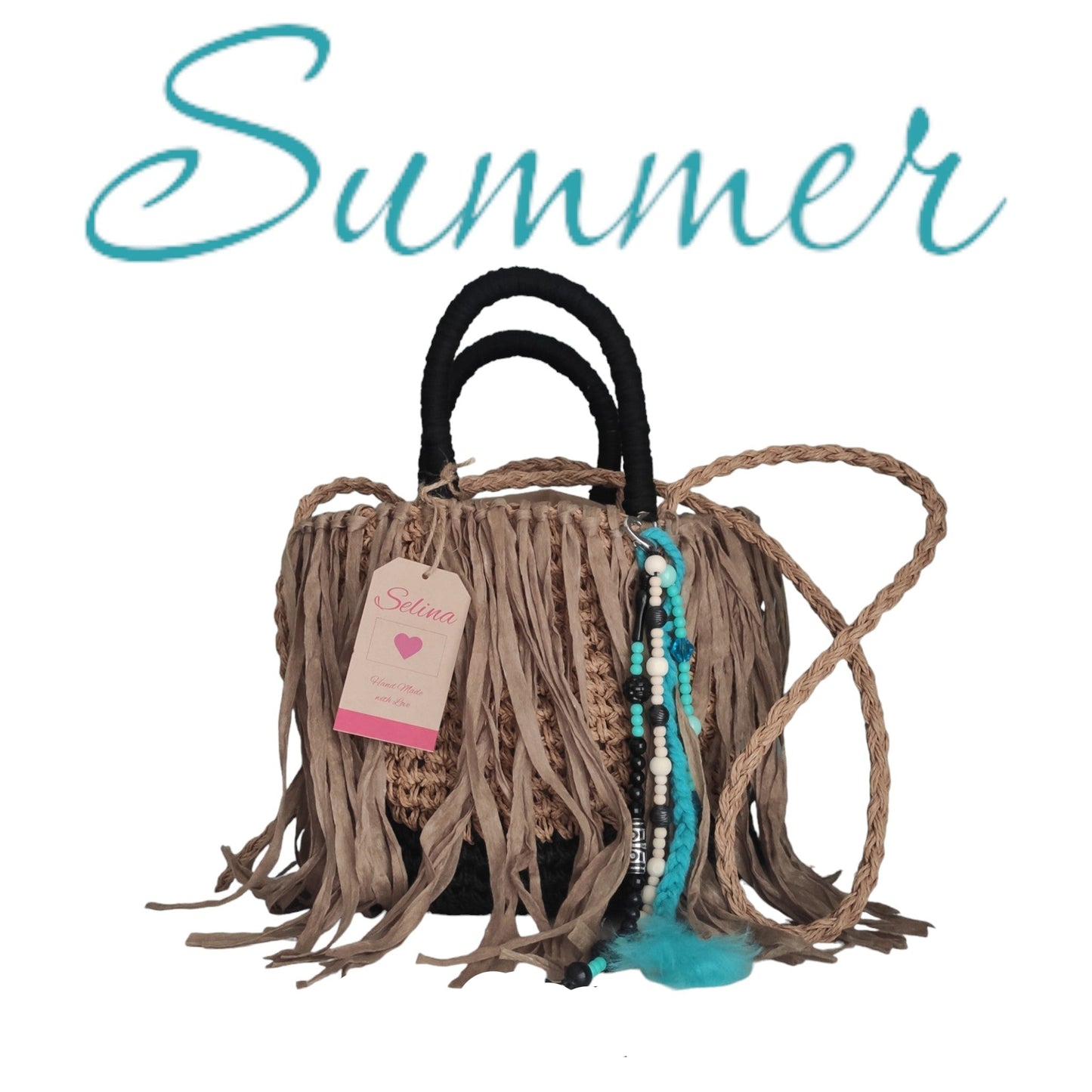 Ibiza Handtasche Boho, Cappuccino/Türkis
