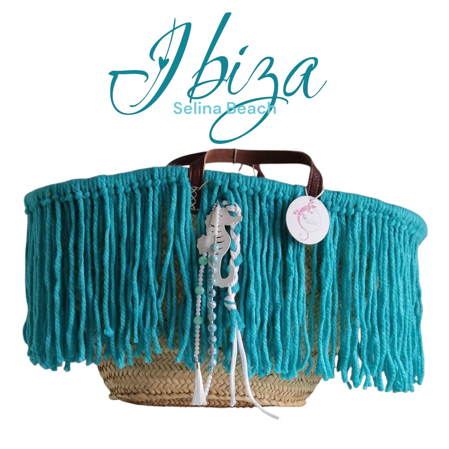Ibiza Korbtasche Strandtasche XXL Boho Türkis Hand Made