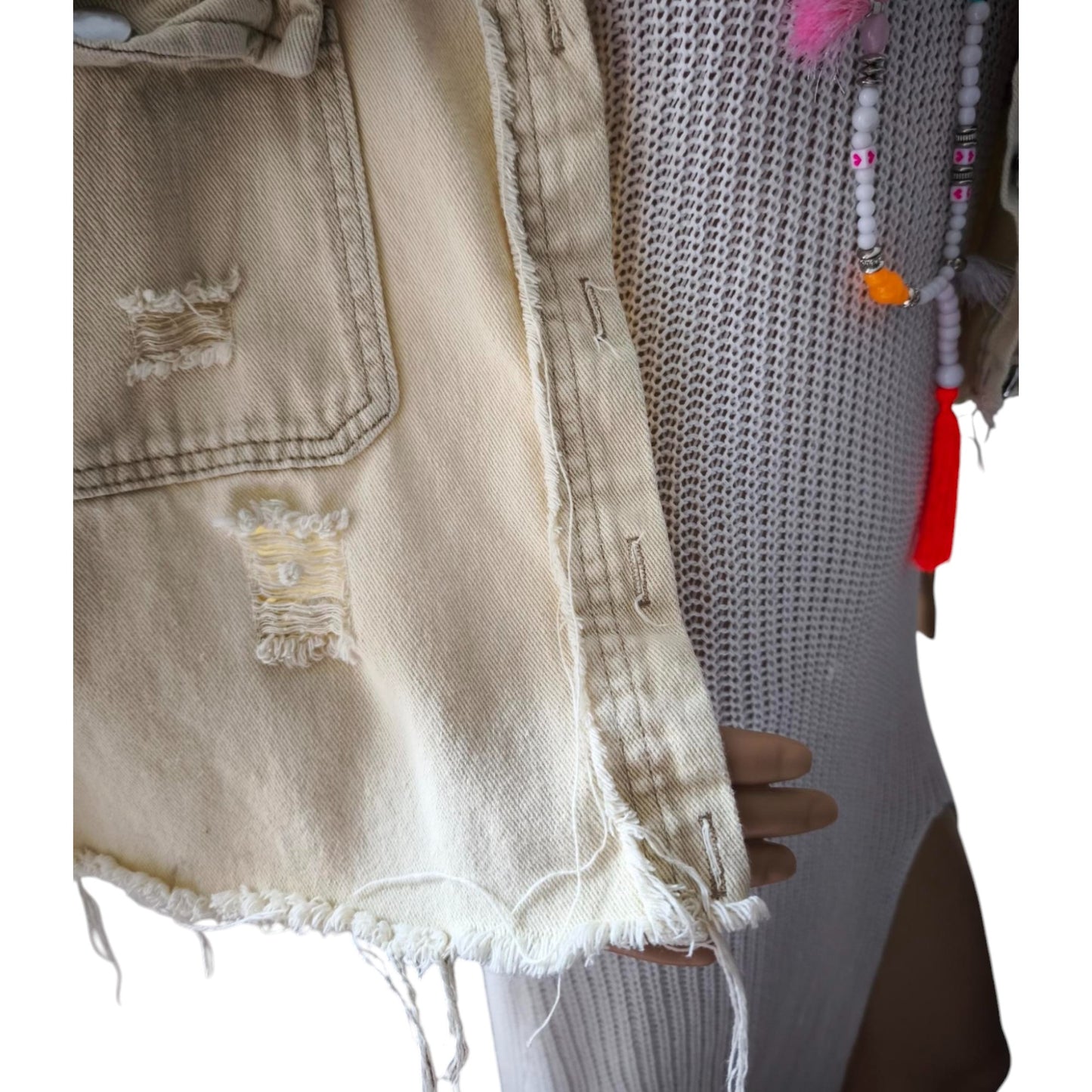 Jeansjacke Kurz Vintage Ibiza, Beige