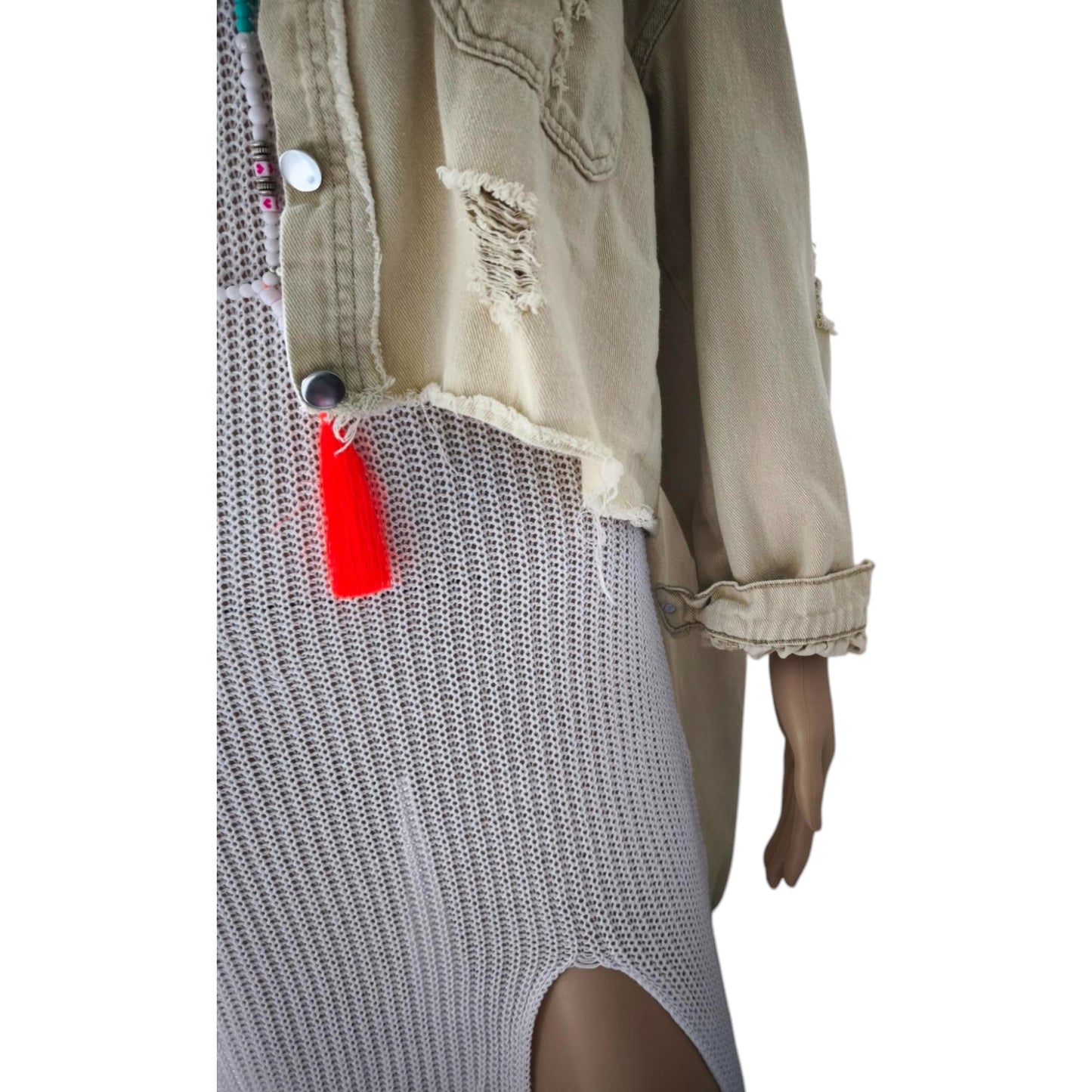 Jeansjacke Kurz Vintage Ibiza, Beige
