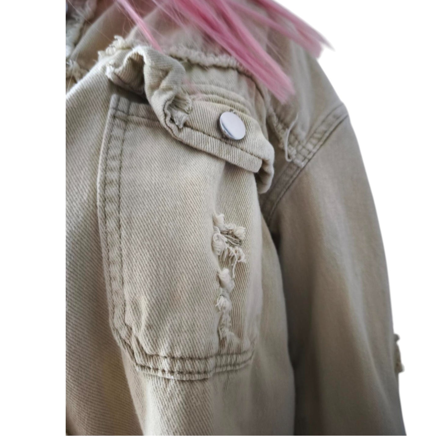 Jeansjacke Kurz Vintage Ibiza, Beige