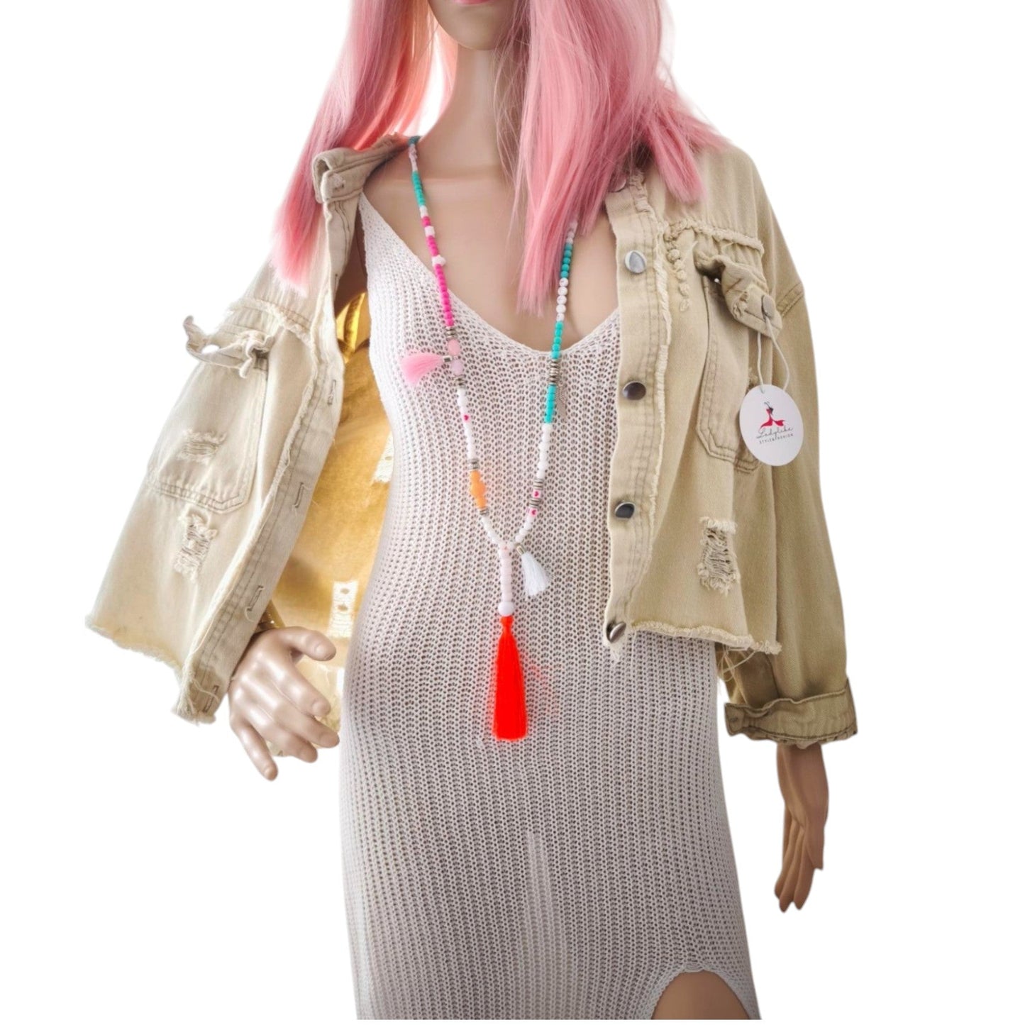 Jeansjacke Kurz Vintage Ibiza, Beige