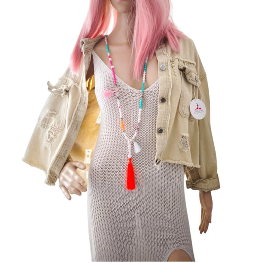 Jeansjacke Kurz Vintage Ibiza, Beige
