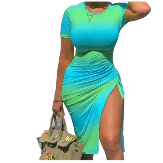 Kleid - Ombre Asymmetrisch, Türkis / Green