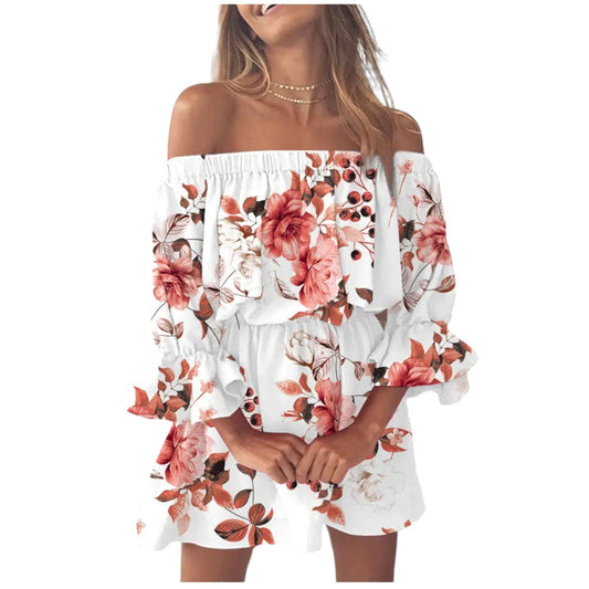 Beach Kleid Carmen, White / Flower