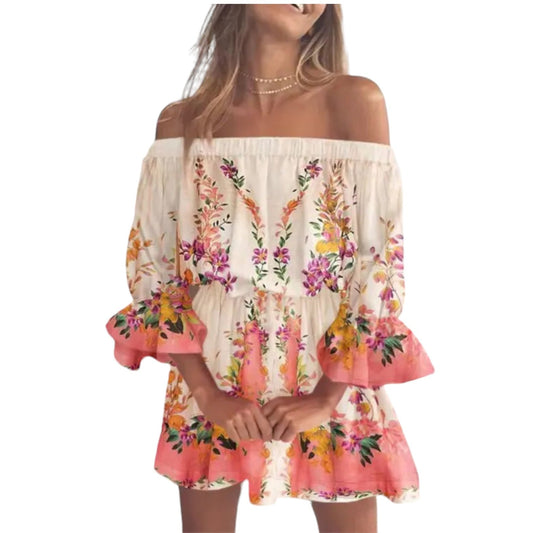 Beach Kleid Carmen, Aprikose / Flower