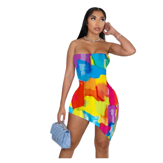 Beach Kleid Asymmetrisch, Bunt