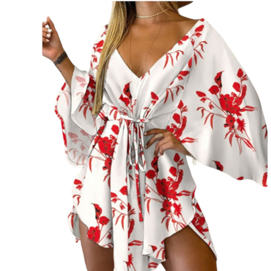 Beach Kleid Tunika, White/Red