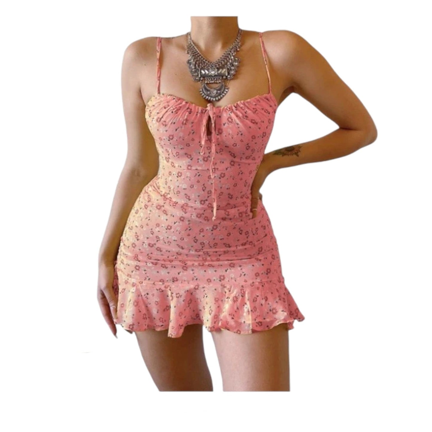 Mini Kleid Boho Flower Print, Rosa