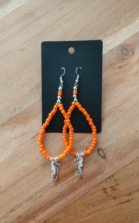 Boho Ohrringe Orange mit Seepferdchen Hand Made
