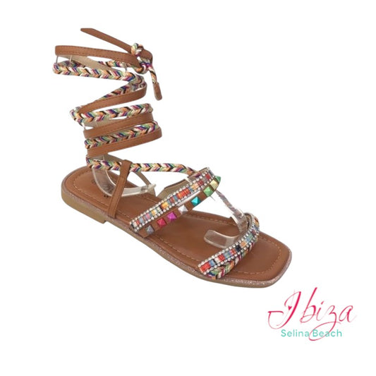Sandale Ibiza Boho Open Toe, Camel