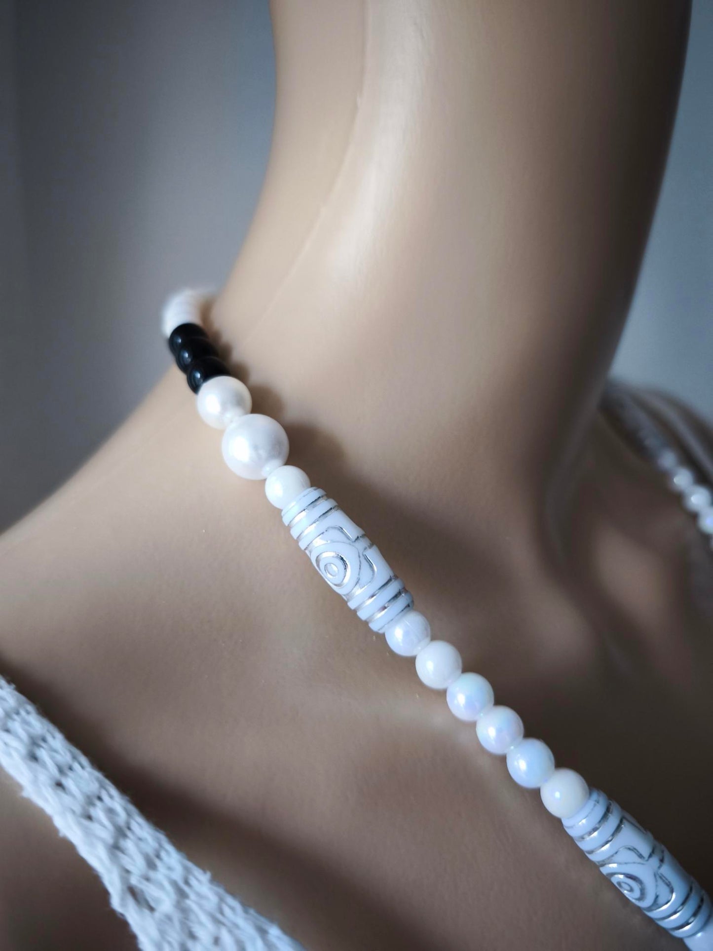 Boho Ibiza Halskette Hippie Festival XL Perlen Swarovski Kreuz White