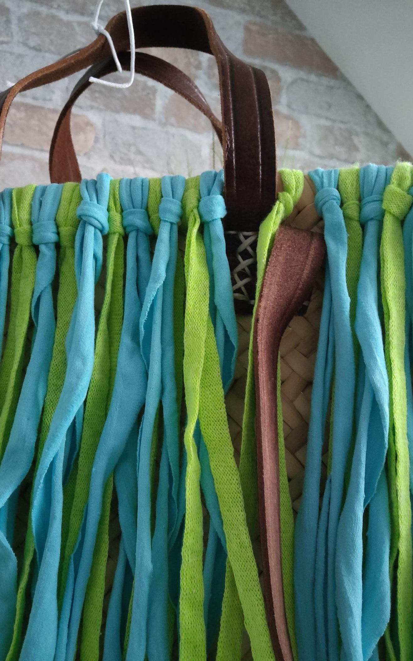 Ibiza Korbtasche XXL Boho Beach Festival, Blue/Green