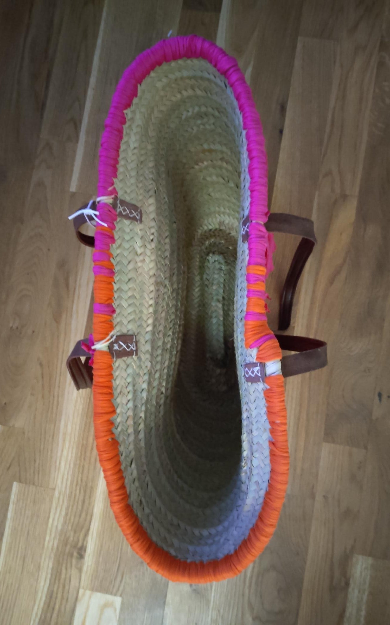 Ibiza Korbtasche Strandtasche Boho XXL Pink/Orange Hand Made