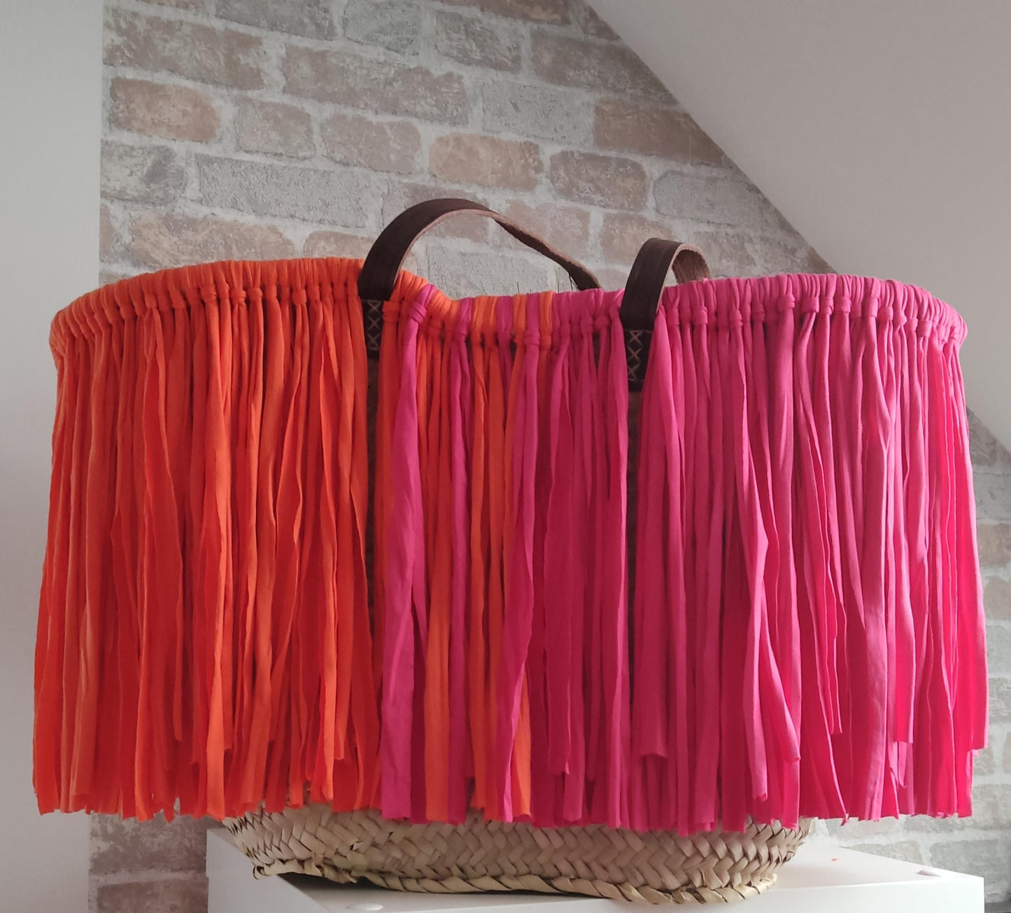 Ibiza Korbtasche Strandtasche Boho XXL Pink/Orange Hand Made