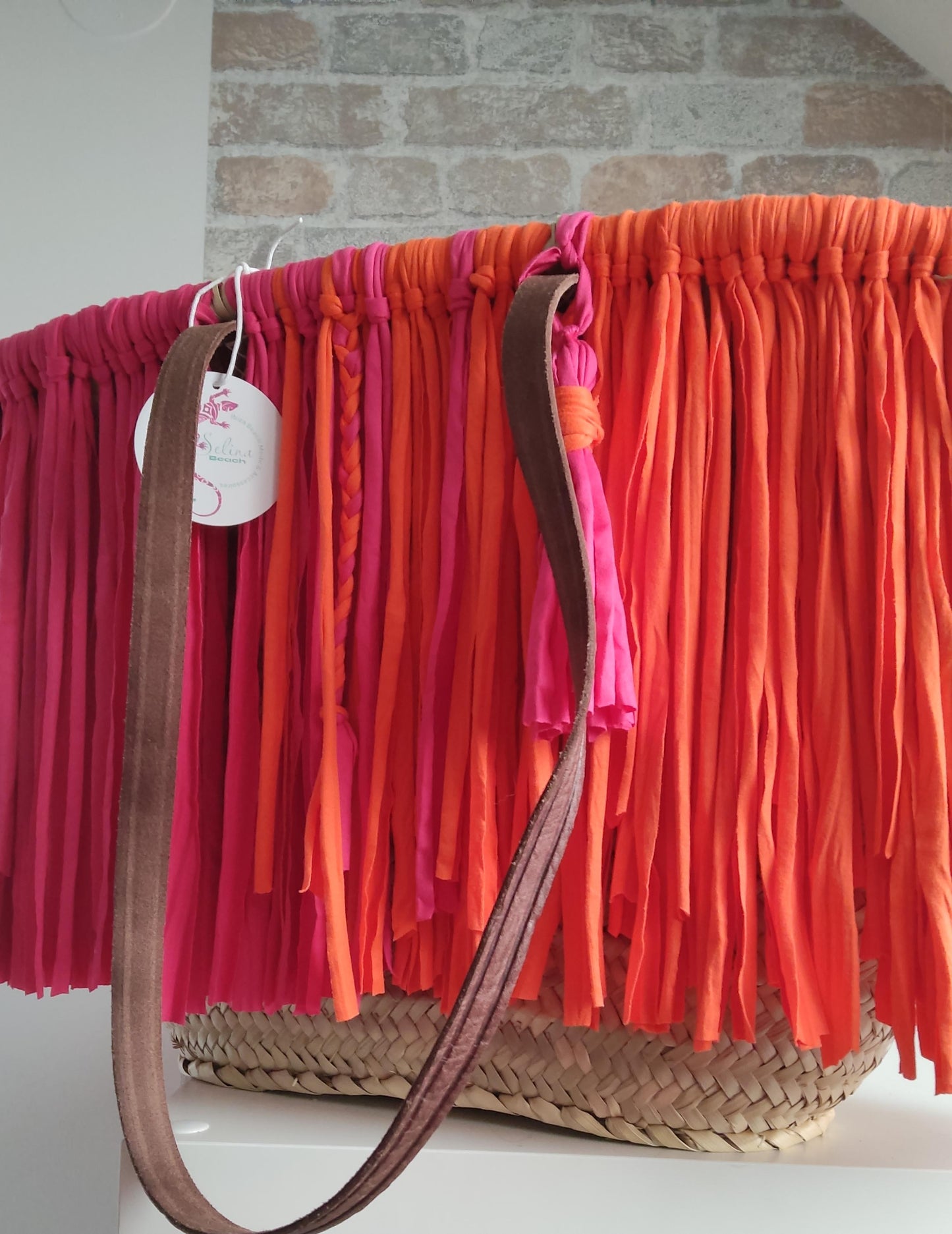 Ibiza Korbtasche Strandtasche Boho XXL Pink/Orange Hand Made