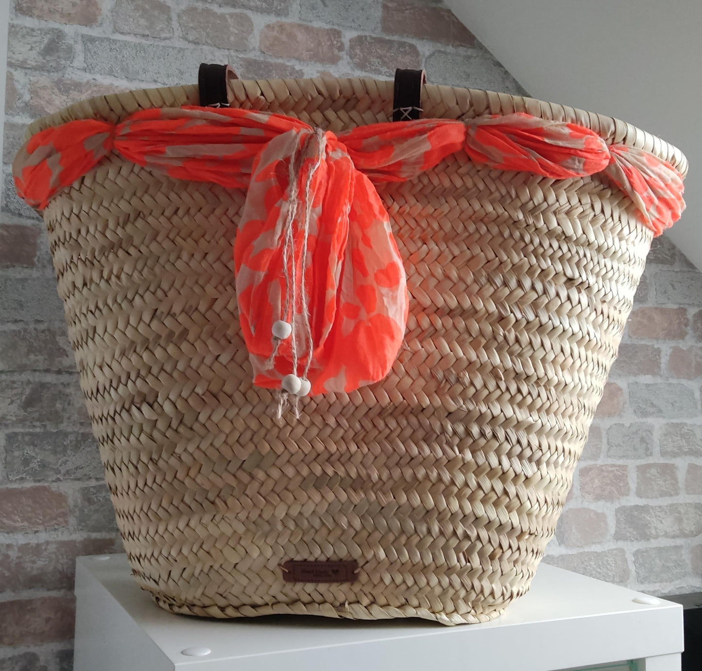 Ibiza Korbtasche Strandtasche XXL Natur mit Deko Tuch