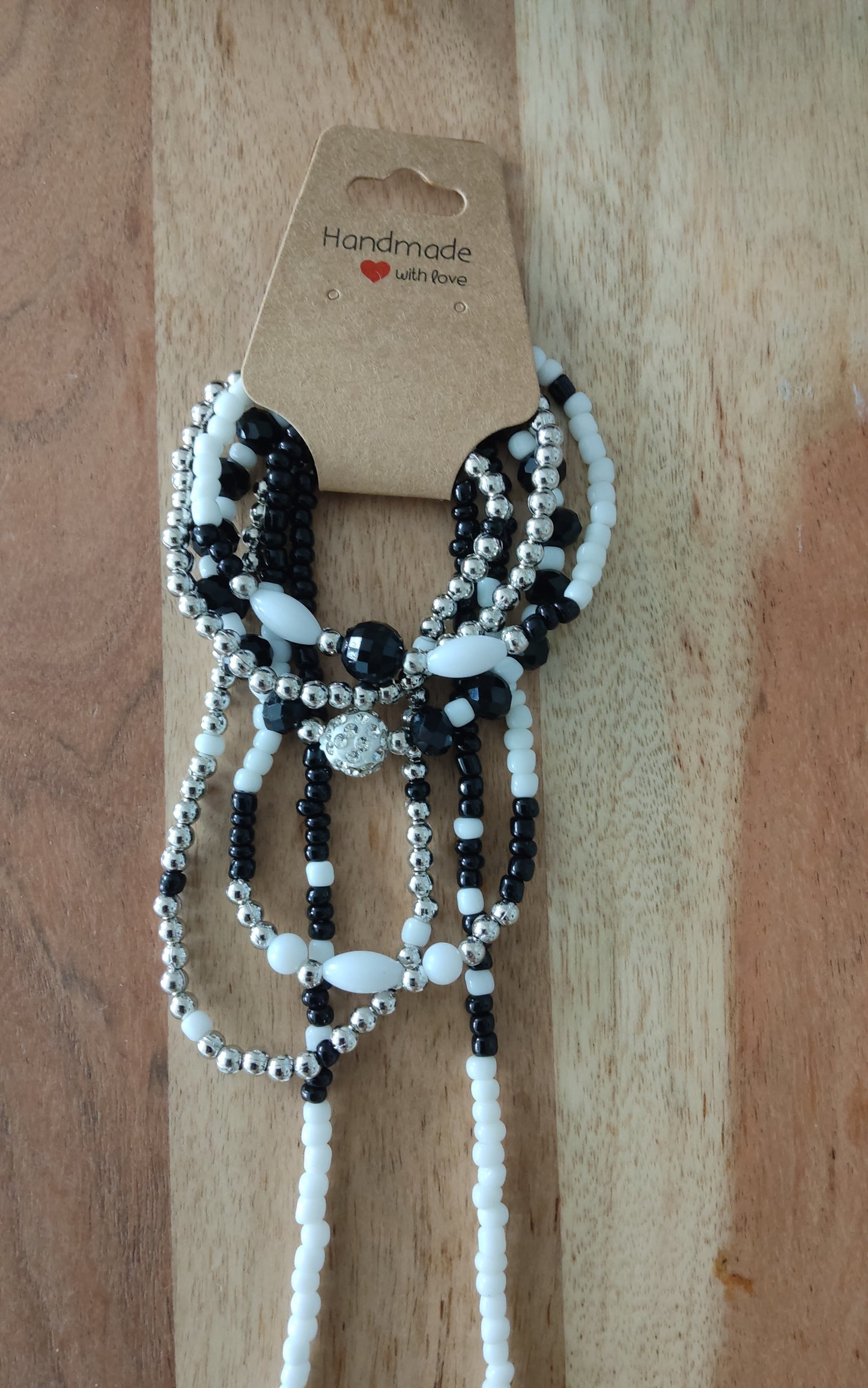 Ibiza Boho Ketten Set 6 tlg. Black/White/Silver Hand Made