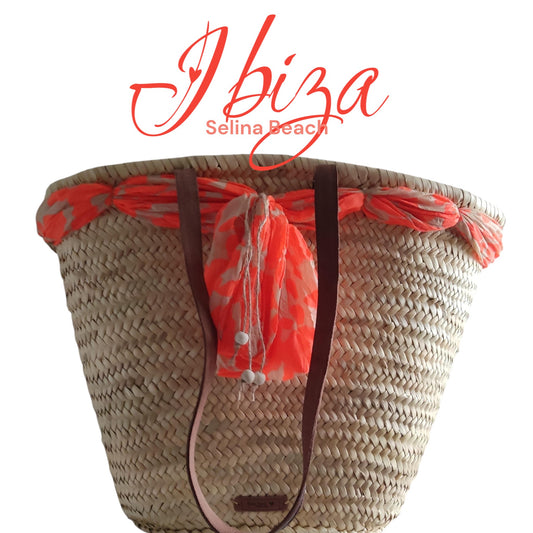 Ibiza Korbtasche Strandtasche XXL Natur mit Deko Tuch