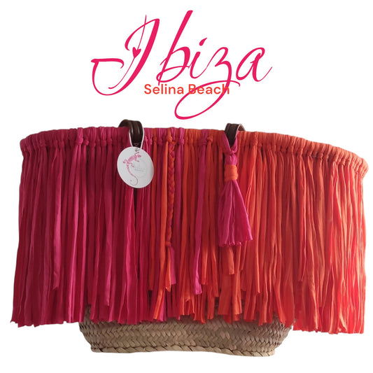 Ibiza Korbtasche Strandtasche Boho XXL Pink/Orange Hand Made