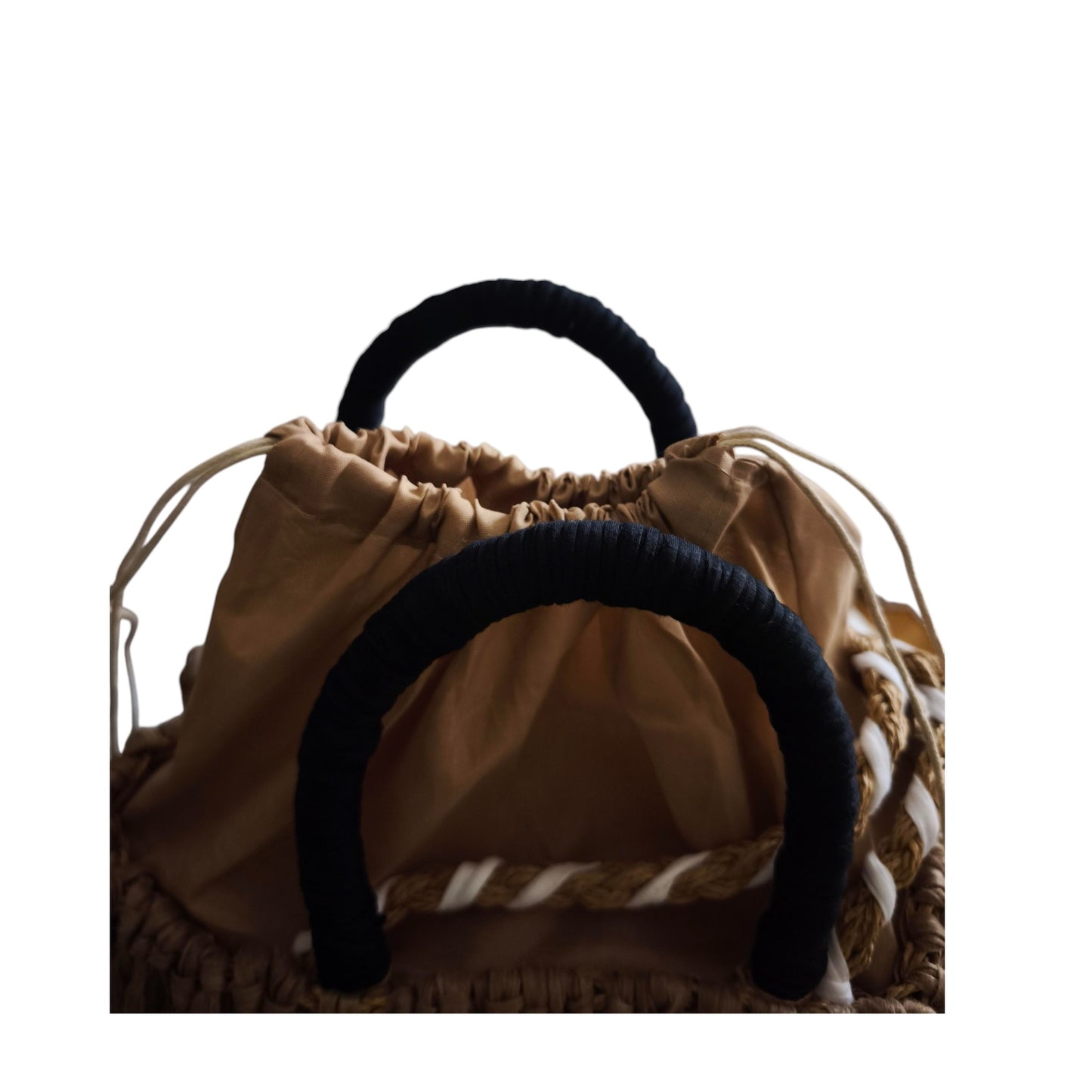 Ibiza Korbtasche Handtasche Boho Mocca/Black & White