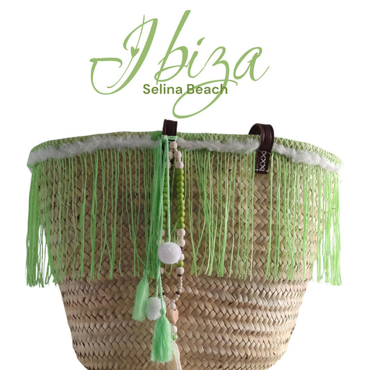 Ibiza Korbtasche Strandtasche XXL Boho Apple Green Hand Made