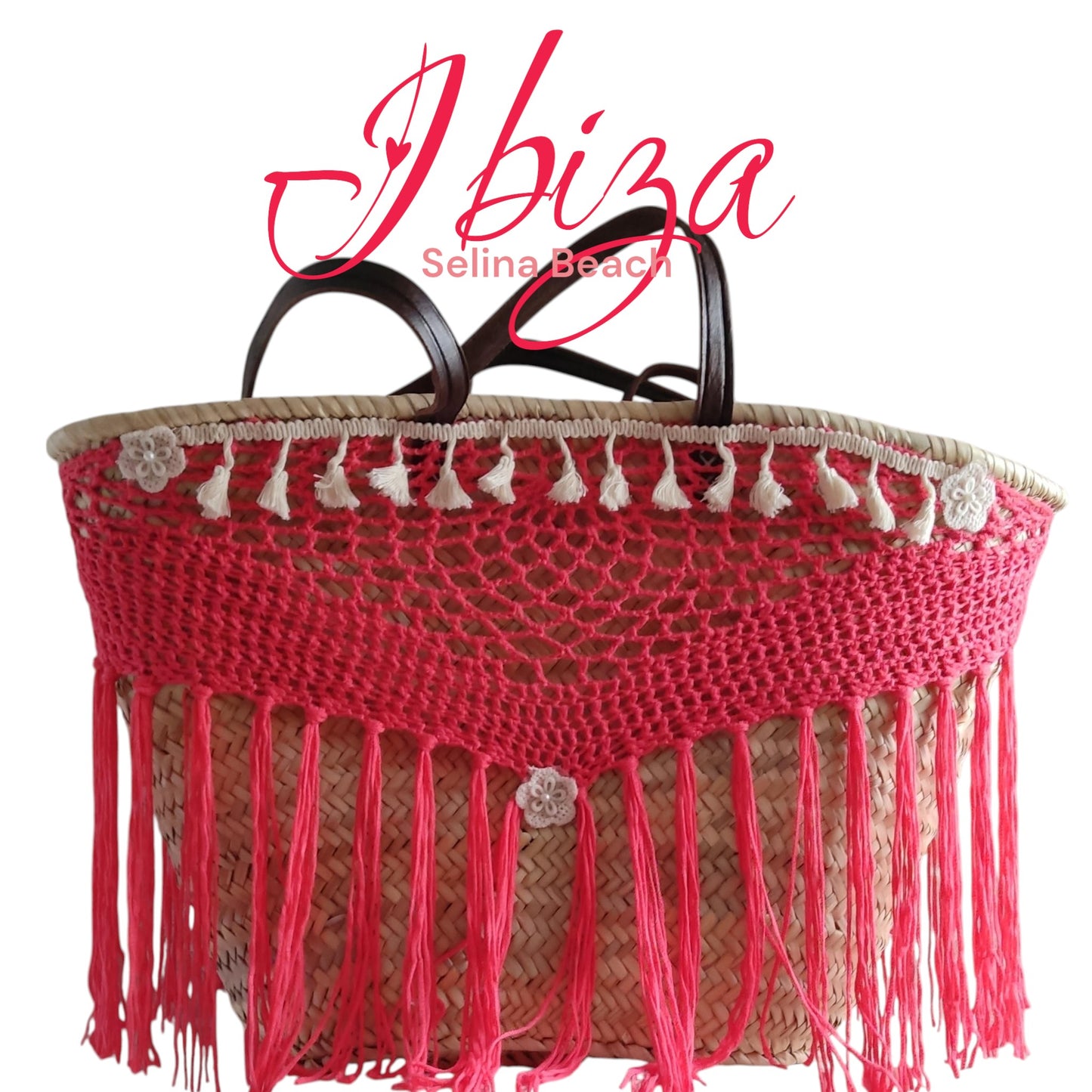 Ibiza Korbtasche Strandtasche XXL Boho Koralle
