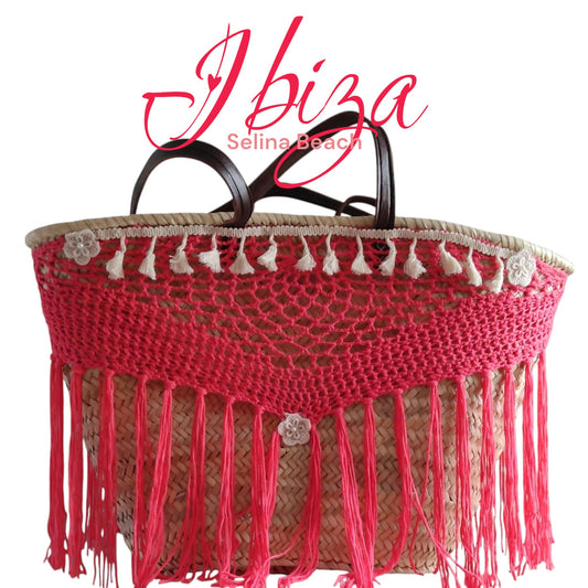 Ibiza Korbtasche Strandtasche XXL Boho Koralle