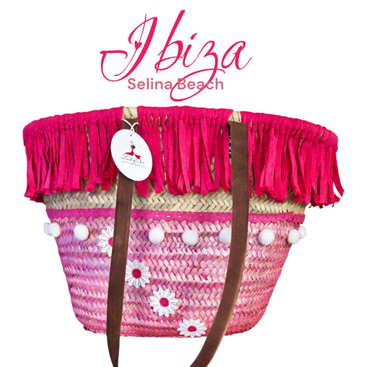 Ibiza Korbtasche Strandtasche Boho Pink Hand Made