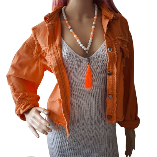 Jeansjacke Kurz Vintage Ibiza, Orange