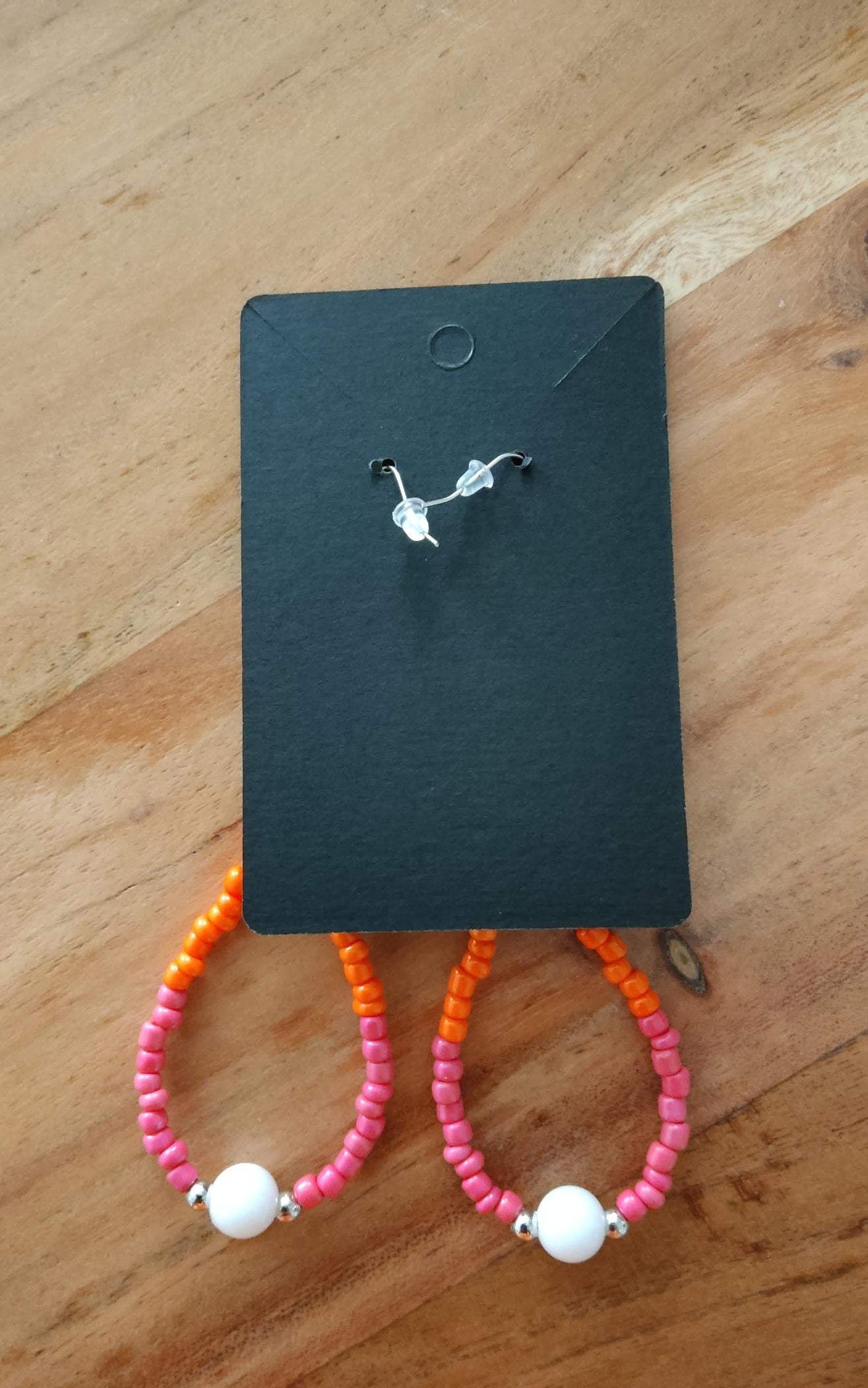 Boho Ohrringe Ibiza Style Pink/Orange mit Kreuz White Hand Made